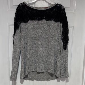 Rewind Gray Long Sleeve Shirt with Lace accent Sleeves